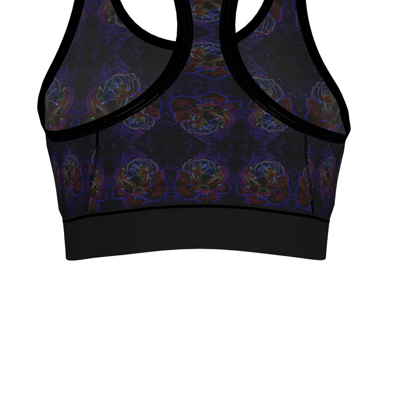 Floral Embosses: Roses 01 Patterned Designer Sports Bra