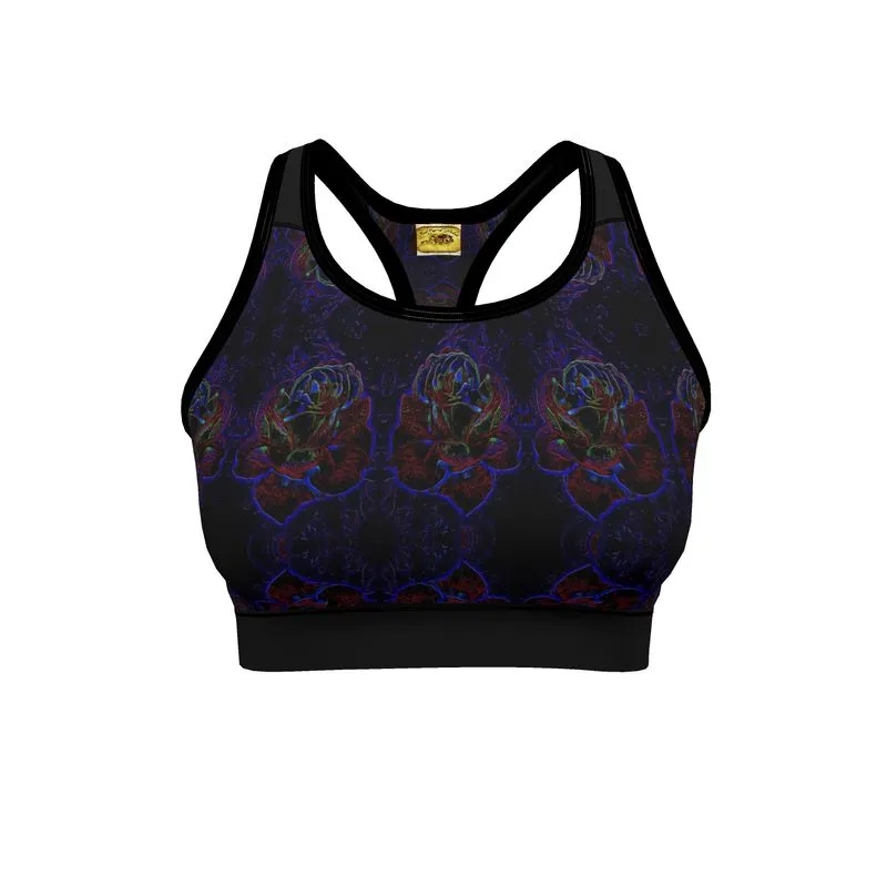 Floral Embosses: Roses 01 Patterned Designer Sports Bra