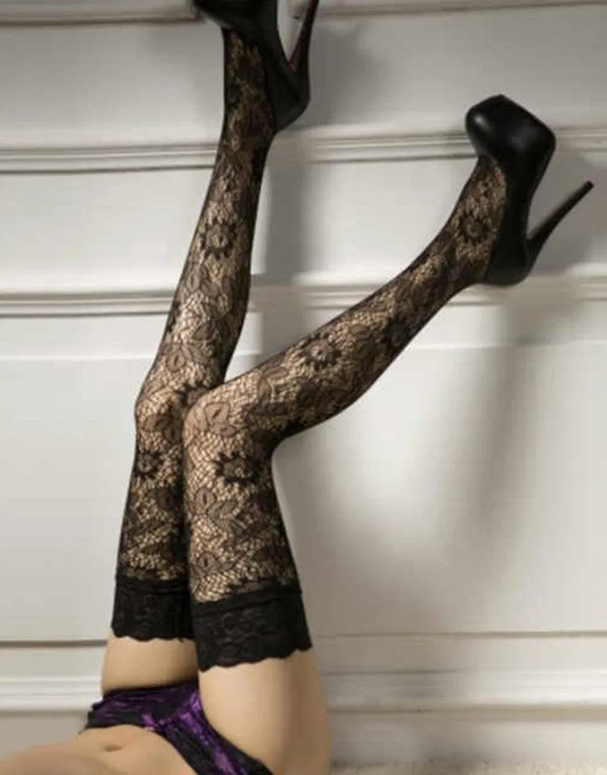 Floral Thigh High Mesh Stockings  Hot Sheer Tight Slim Net Lace Stockings For Women