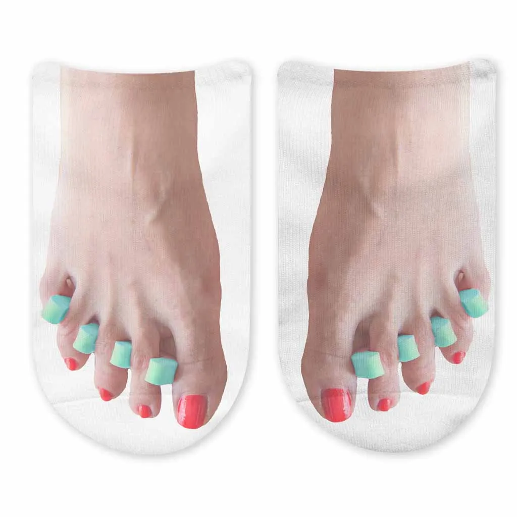 Funny Pedicure Feet Photo on Socks for Women