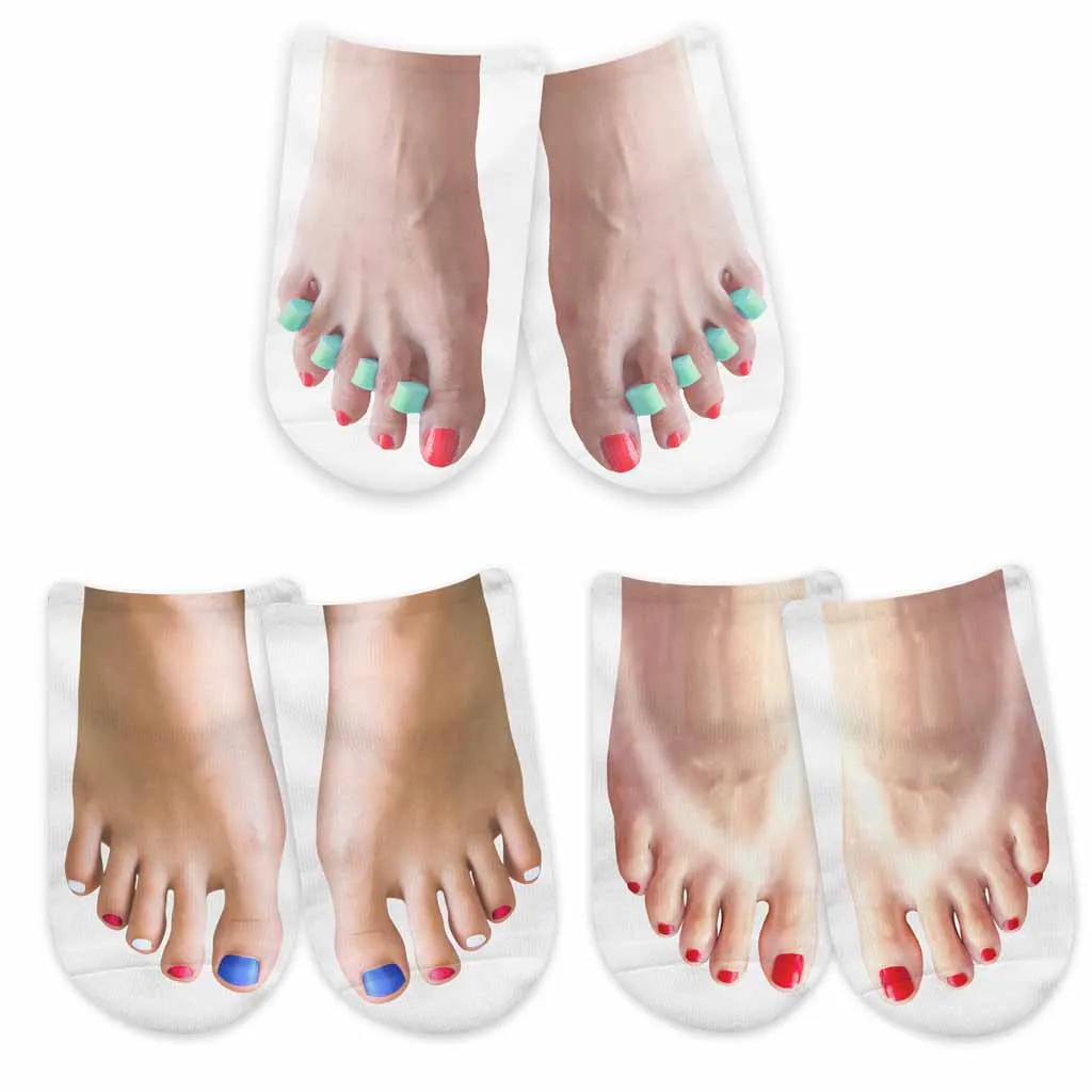 Funny Pedicure Feet Photo on Socks for Women