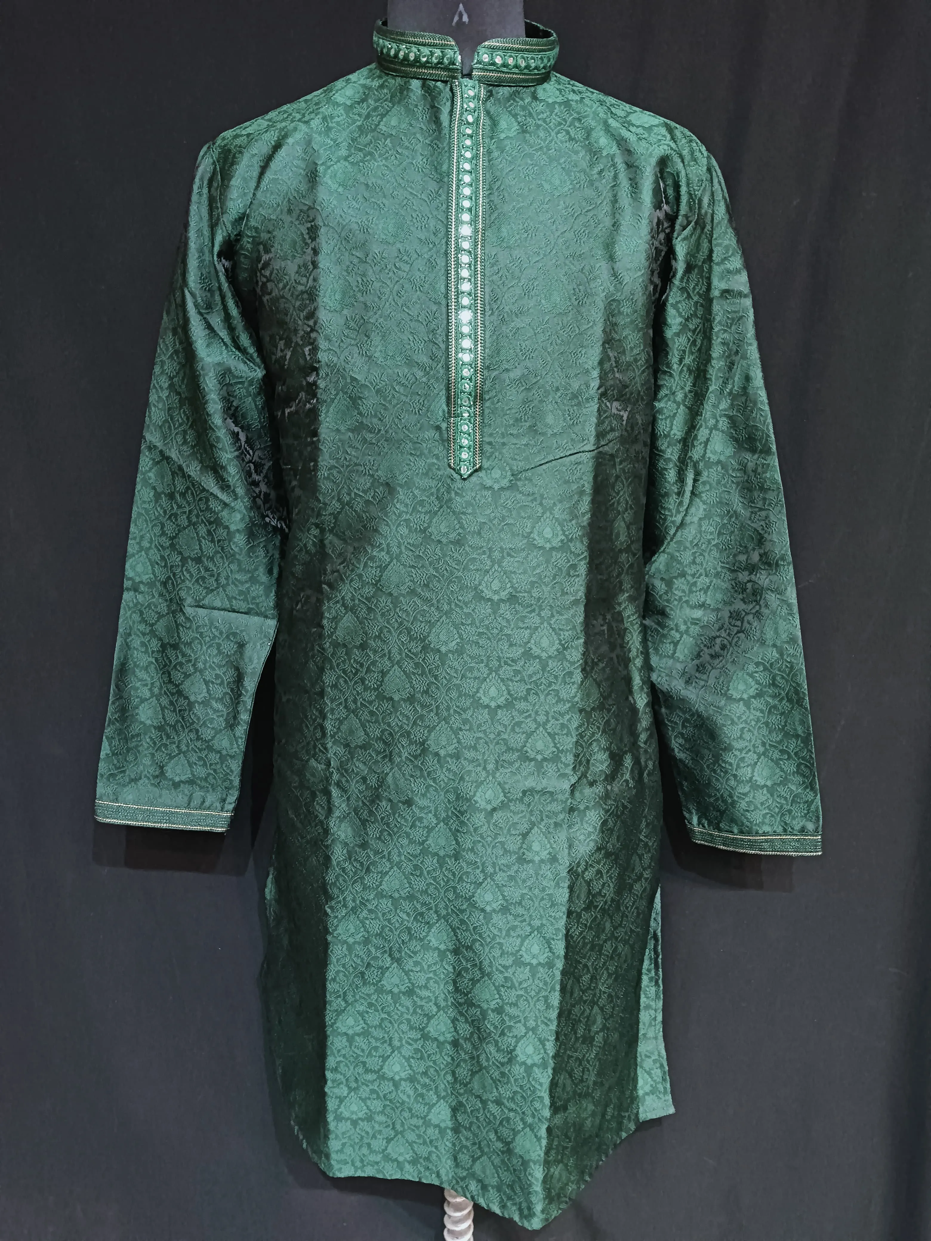 Gorgeous Green Color Banarasi Brocade With Floral Design Kurta Suits For Men