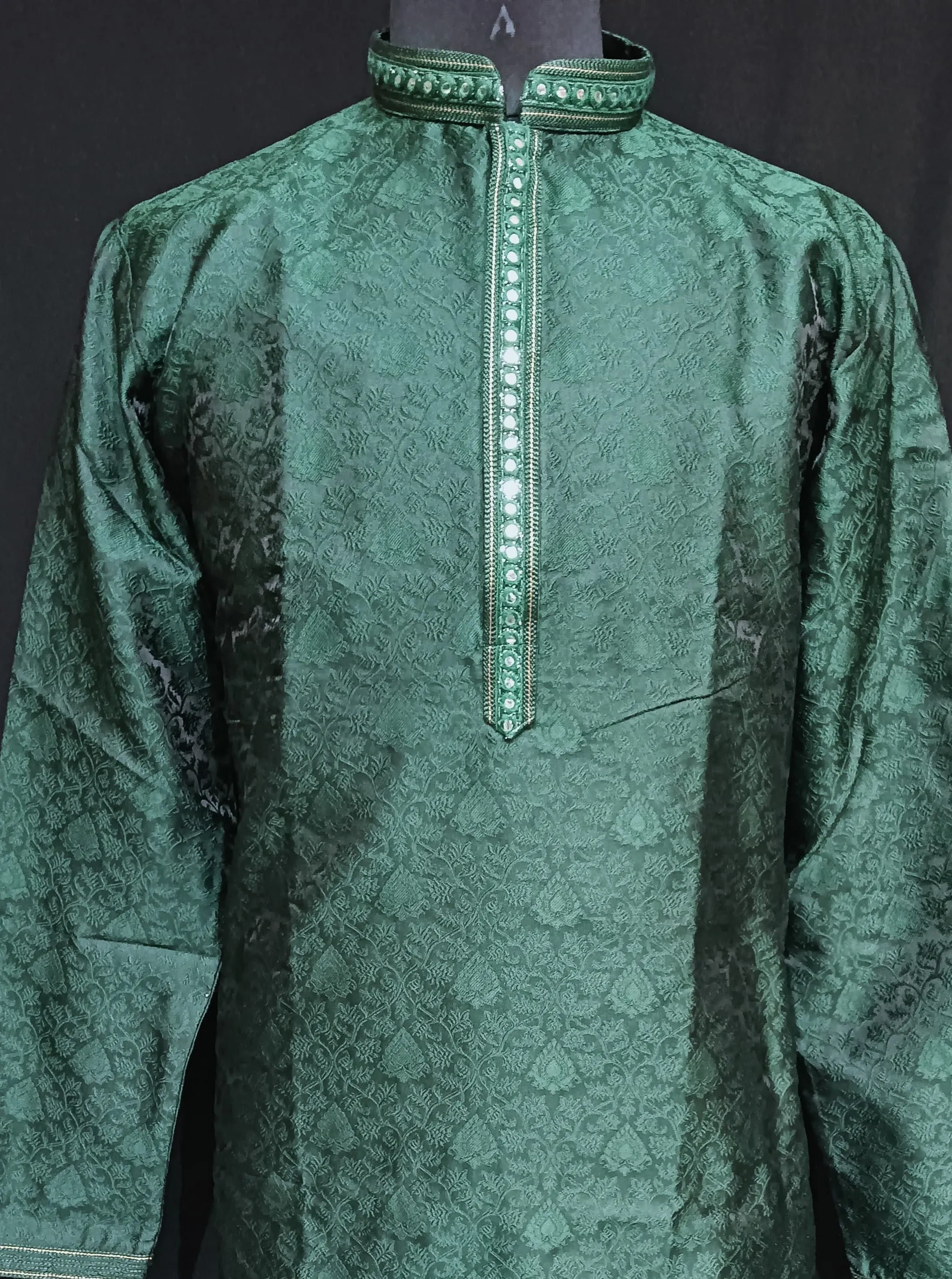 Gorgeous Green Color Banarasi Brocade With Floral Design Kurta Suits For Men