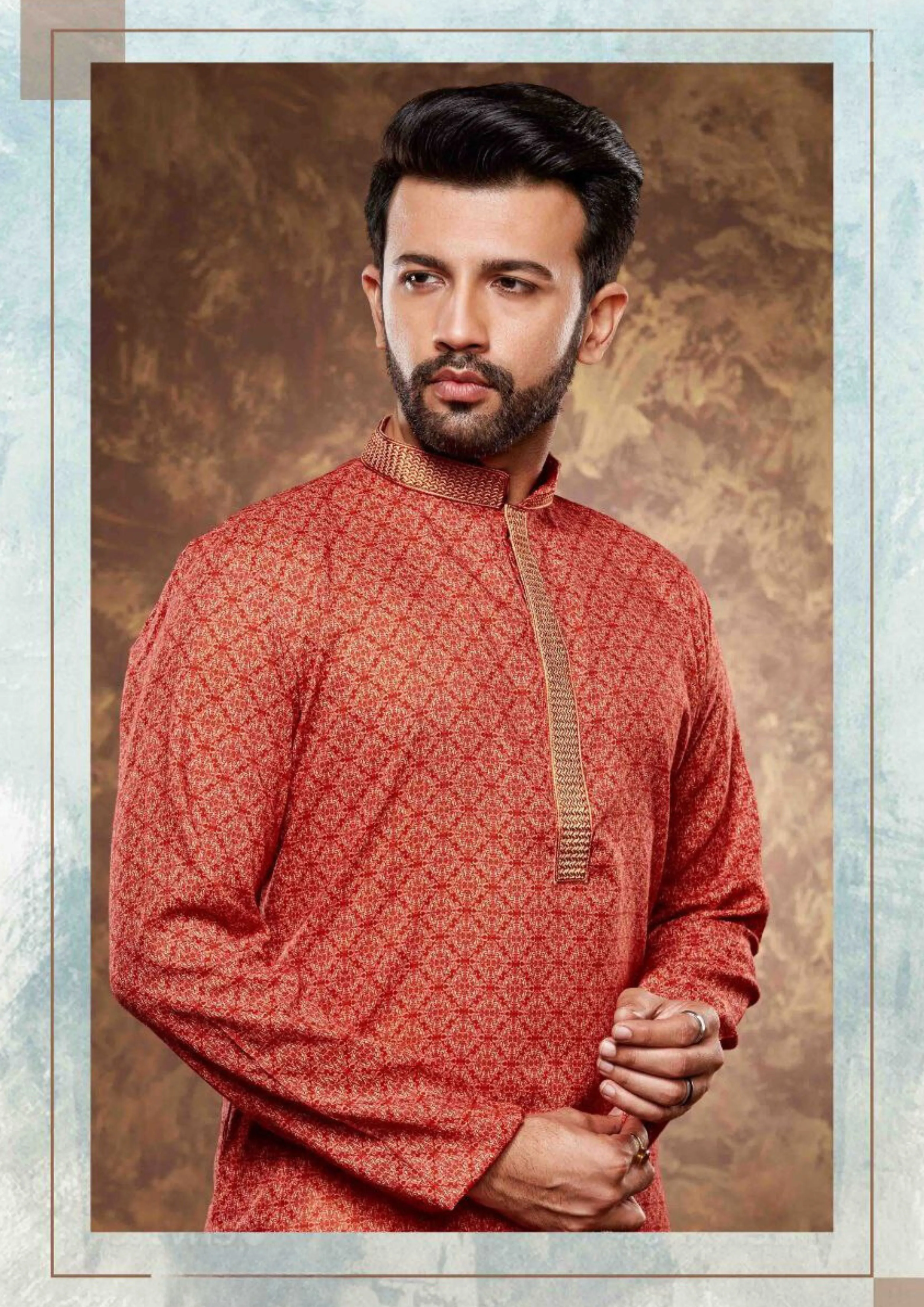 Gorgeous Red Color Poly Cotton With Digital Print Kurta For Men