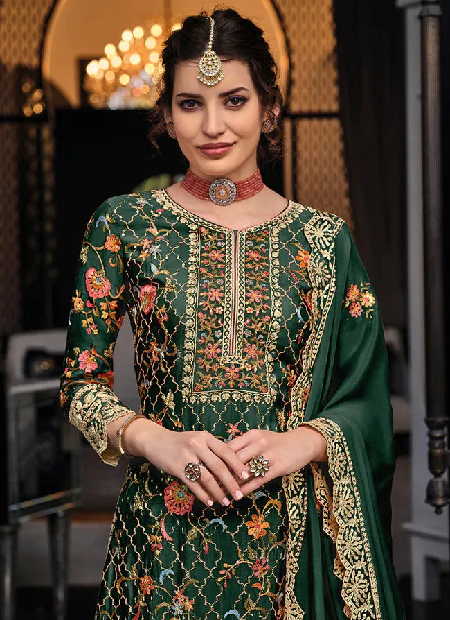 Gorgeous Green Color Designer Palazzo Suits For Women