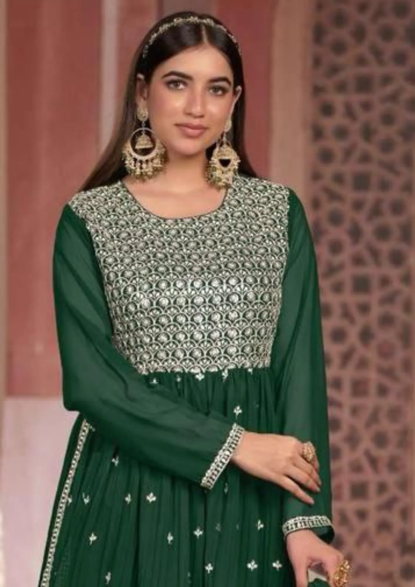 Green Blooming Georgette Embroidered  Designer Palazzo Suits For Women