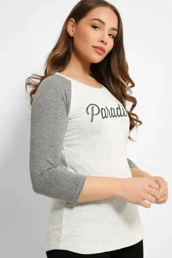 Grey Contrast Sleeve Paradise T-Shirt