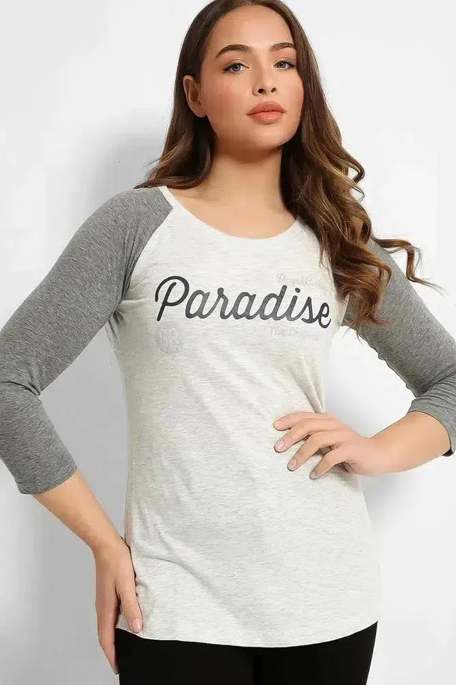 Grey Contrast Sleeve Paradise T-Shirt