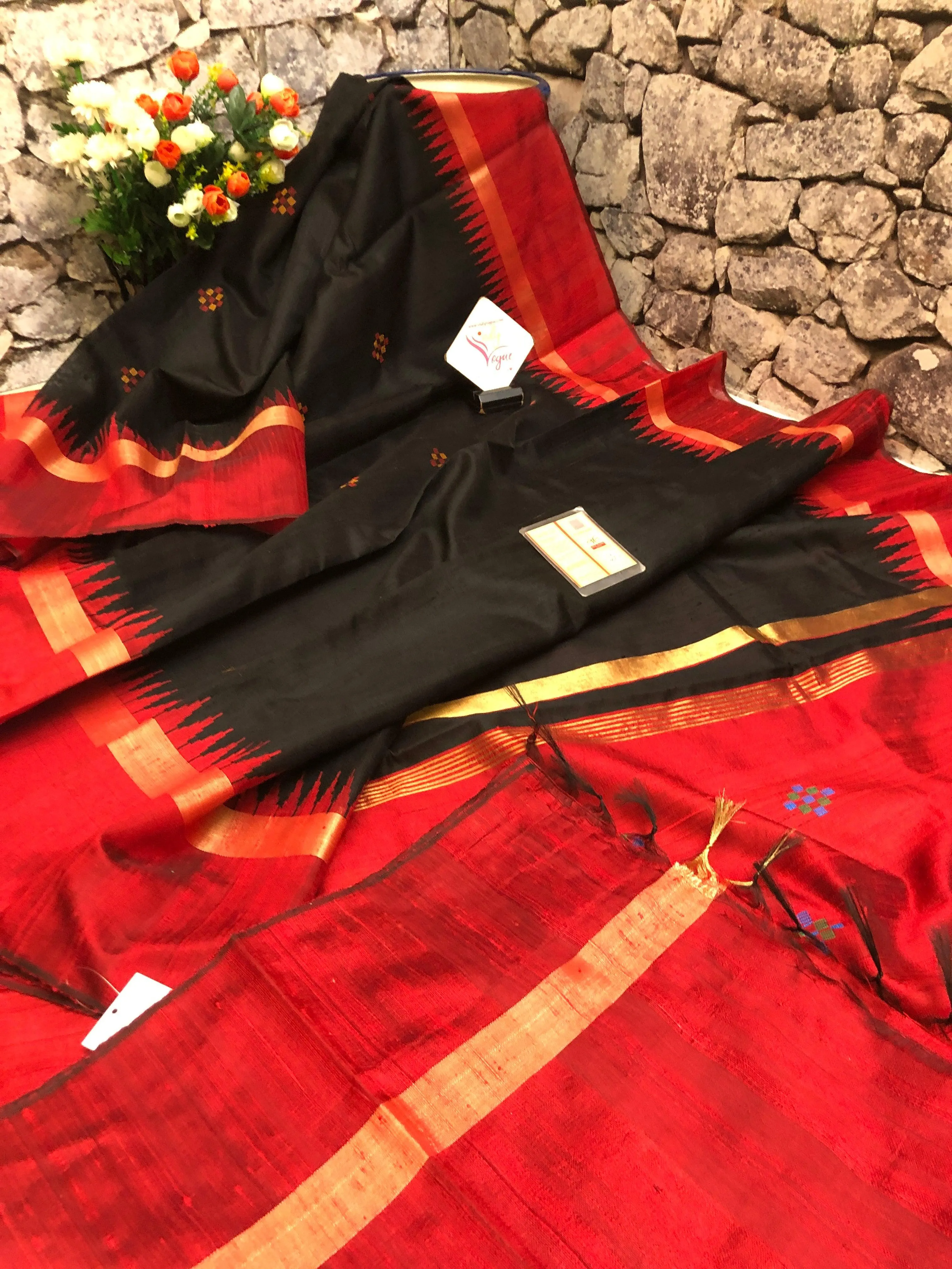 Hair Black Color Raw Silk Saree with Butti