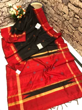 Hair Black Color Raw Silk Saree with Butti