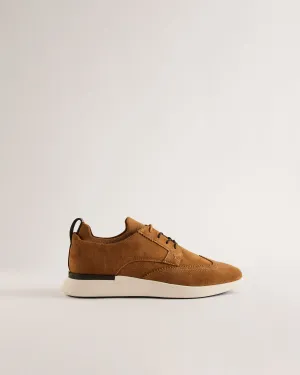 Haltonn Suede Wing Tip Hybrid Trainers Brown