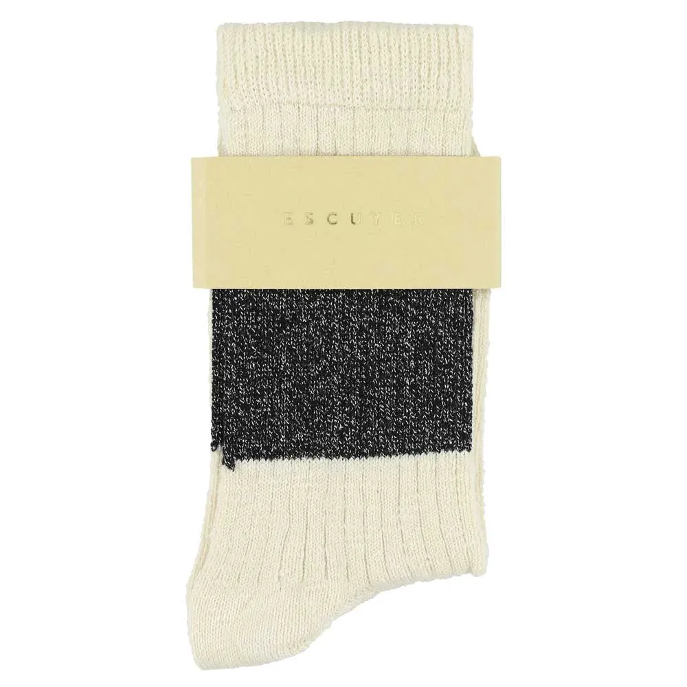 Lurex Melange Band Socks - Ecru / Black