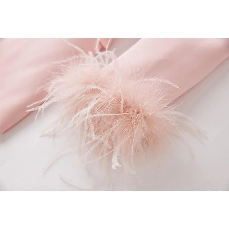 Luxury Pink Feather Pantsuit