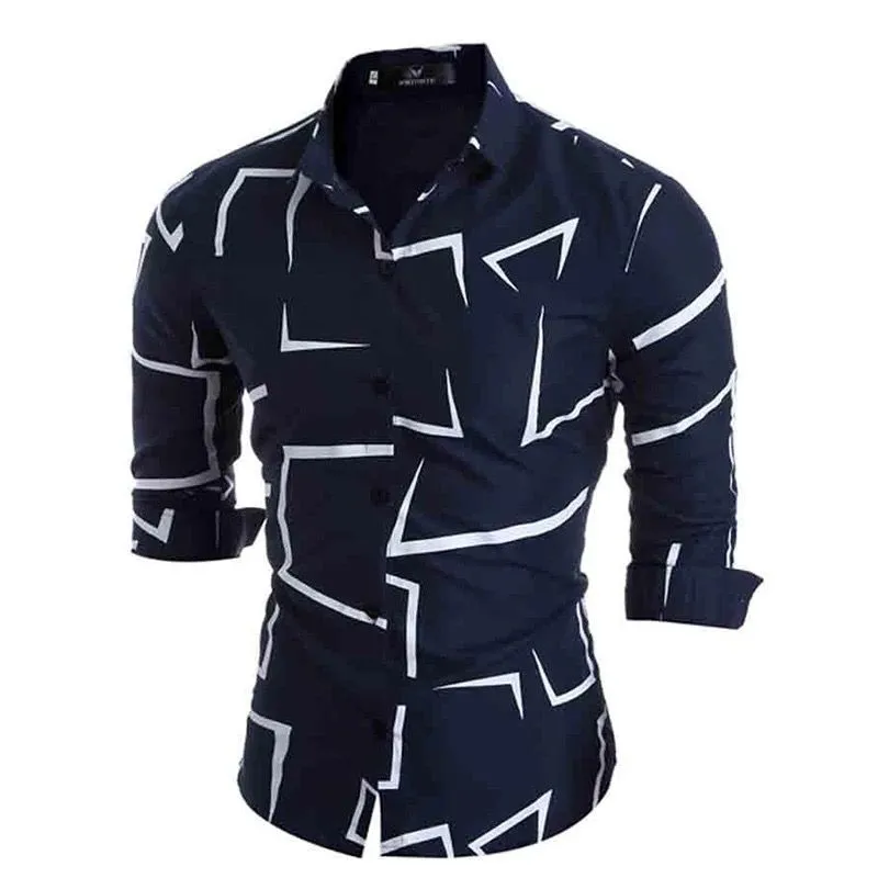 Luxury Social Geometric Button Men Shirt L S4575551