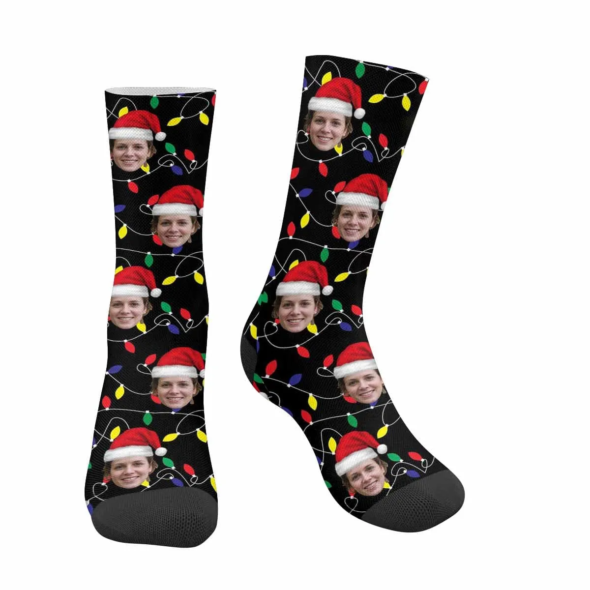 [Made In USA]Custom Face Christmas Socks Lanterns Personalized Photo Sublimated Crew Socks Gift for Christmas