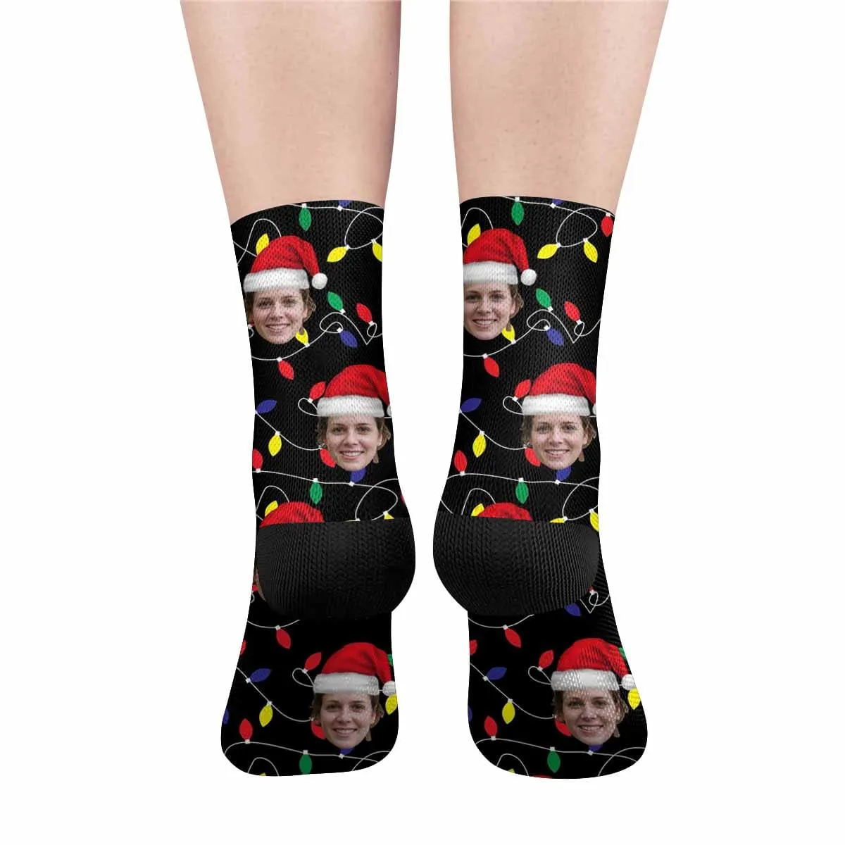 [Made In USA]Custom Face Christmas Socks Lanterns Personalized Photo Sublimated Crew Socks Gift for Christmas