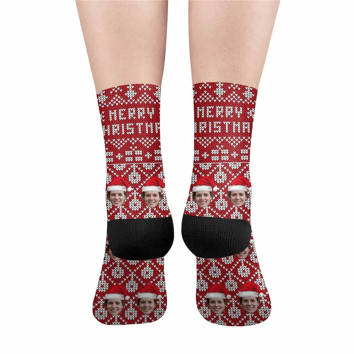 [Made In USA]Custom Face Sublimated Crew Socks Red Socks Merry Christmas Personalized Funny Photo Socks Gift