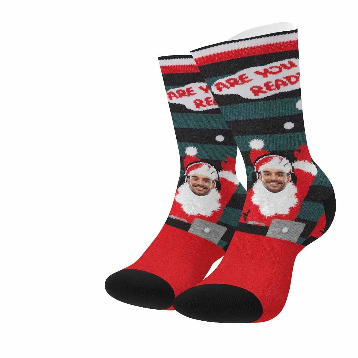 [Made In USA]Custom Preparing Christmas Face Socks Personalized Funny Photo Socks Gift for Christmas