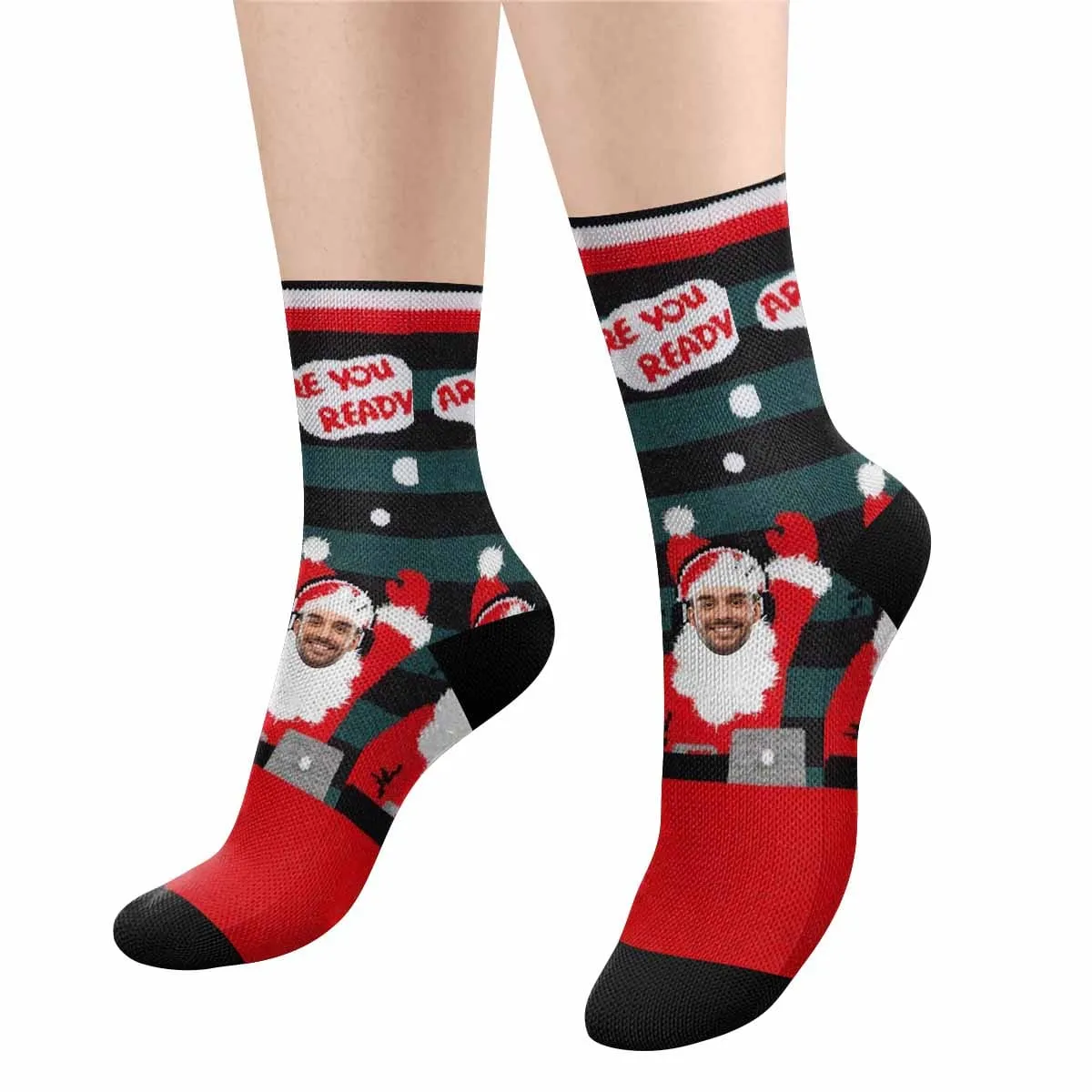 [Made In USA]Custom Preparing Christmas Face Socks Personalized Funny Photo Socks Gift for Christmas