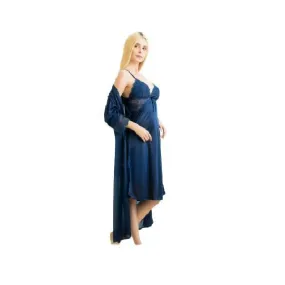 Navy Color Bridal Nighty | 2 Pcs Silk Bridal Long Nighty Set | Long Nighty with Loungewear for Bridals