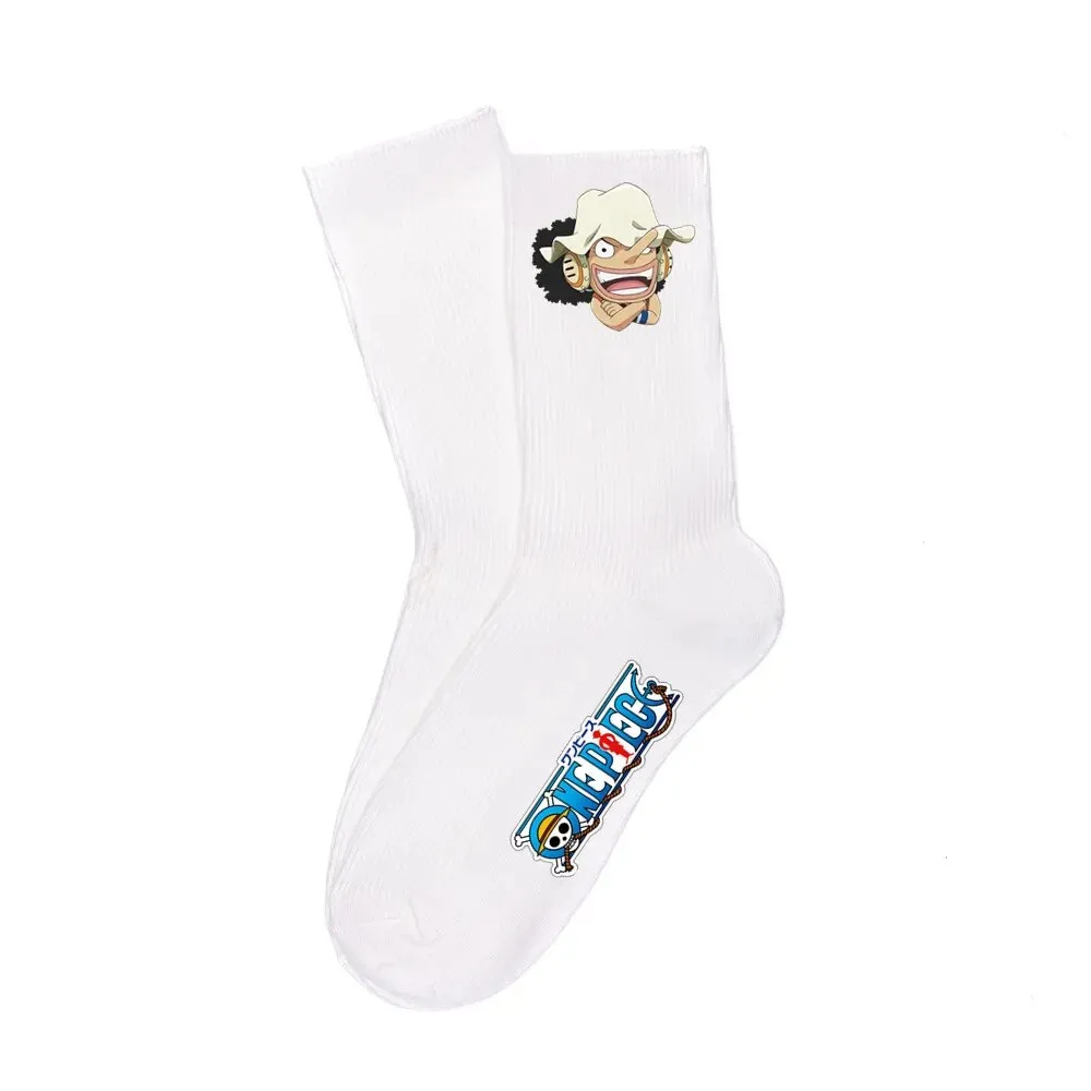 One Piece Luffy Socks Anime Character Cartoon Long Tube Cotton Socks Men and Women Black White Two-Color Printed Knitted Socks