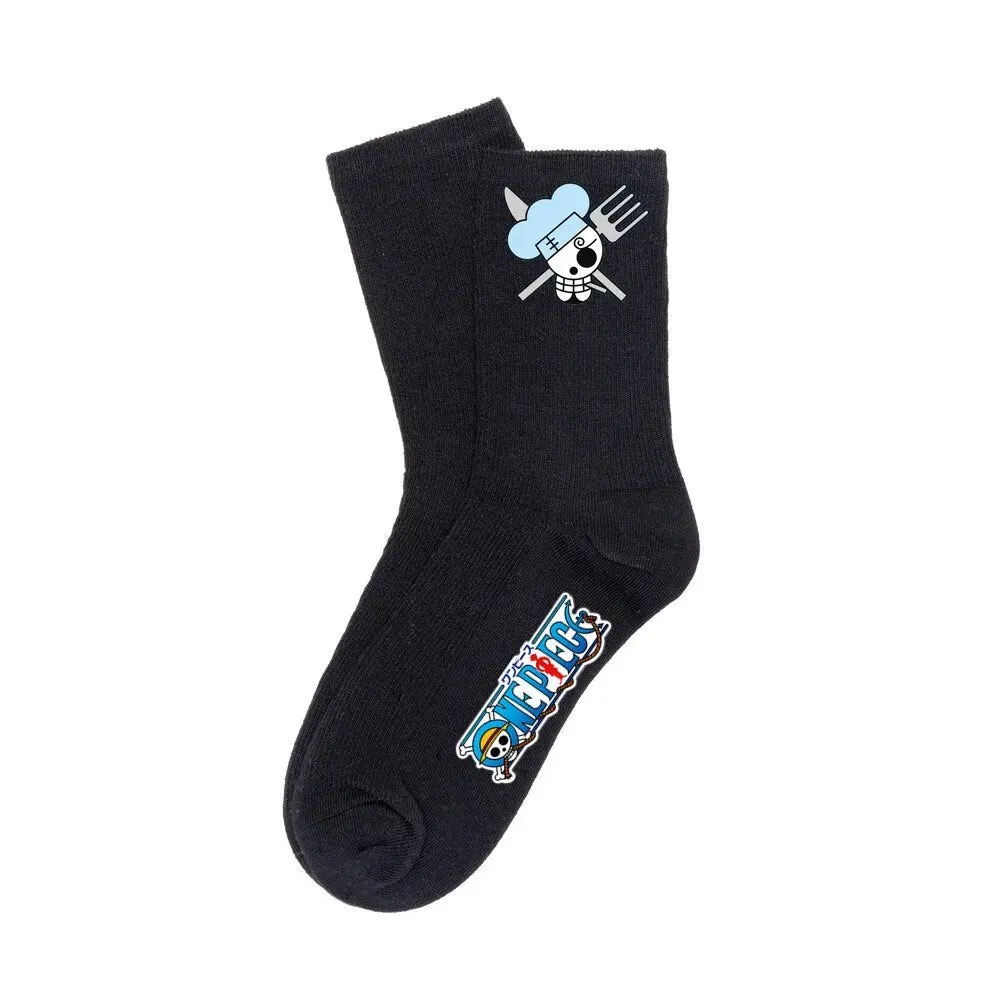 One Piece Luffy Socks Anime Character Cartoon Long Tube Cotton Socks Men and Women Black White Two-Color Printed Knitted Socks