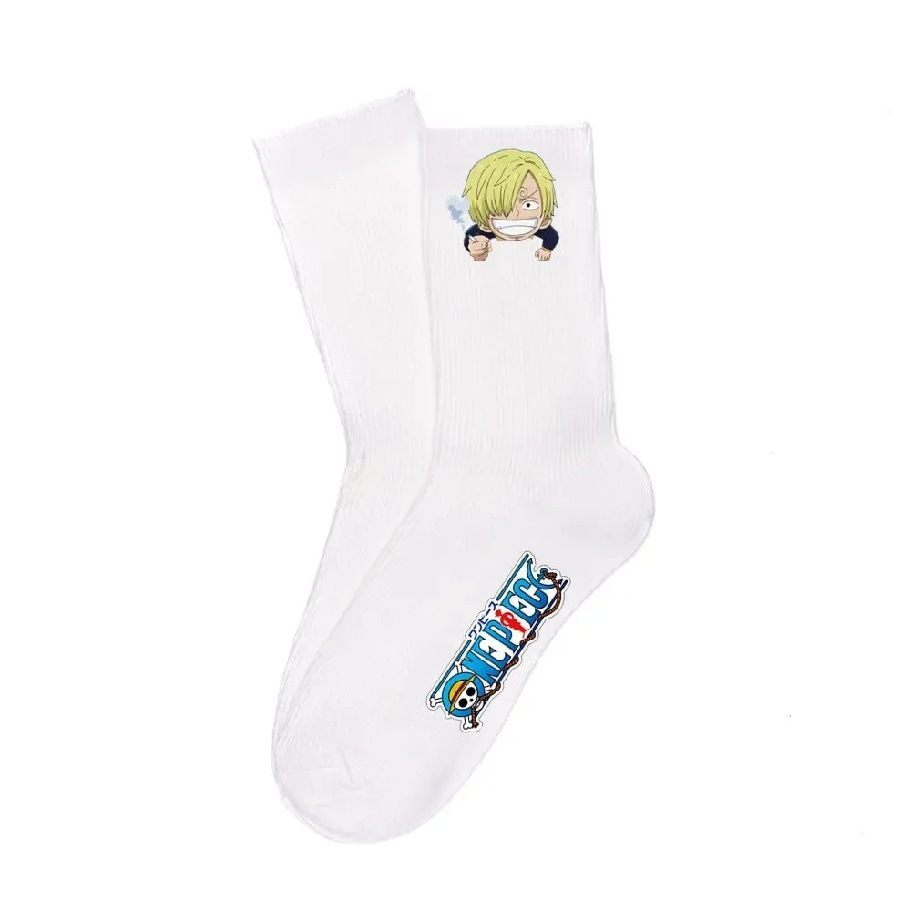 One Piece Luffy Socks Anime Character Cartoon Long Tube Cotton Socks Men and Women Black White Two-Color Printed Knitted Socks