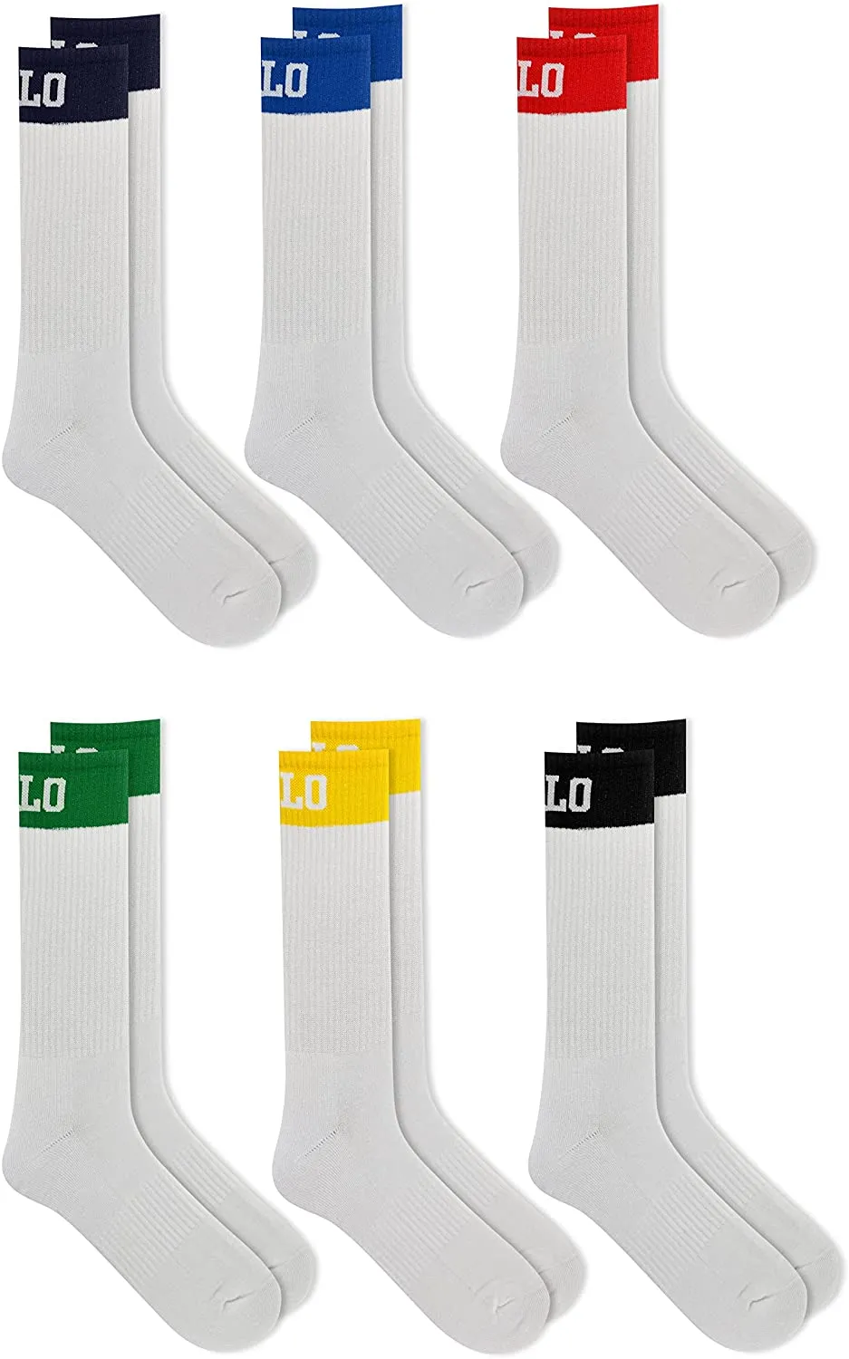 Polo Ralph Lauren Men's 6-Pack Multi Color Crew Sock