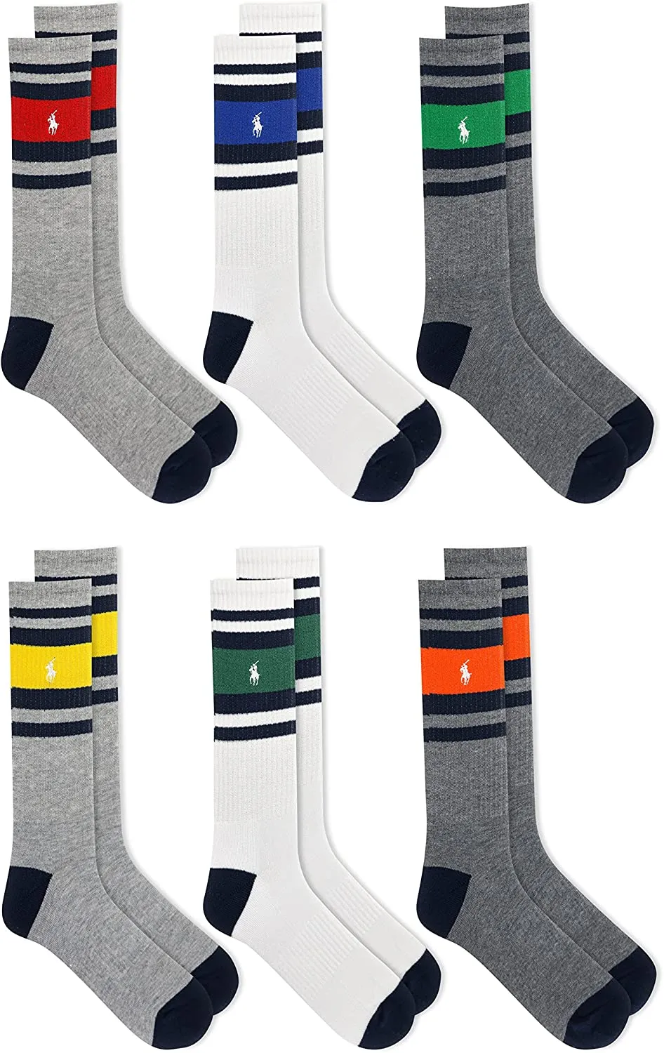 Polo Ralph Lauren Men's 6-Pack Multi Color Crew Sock