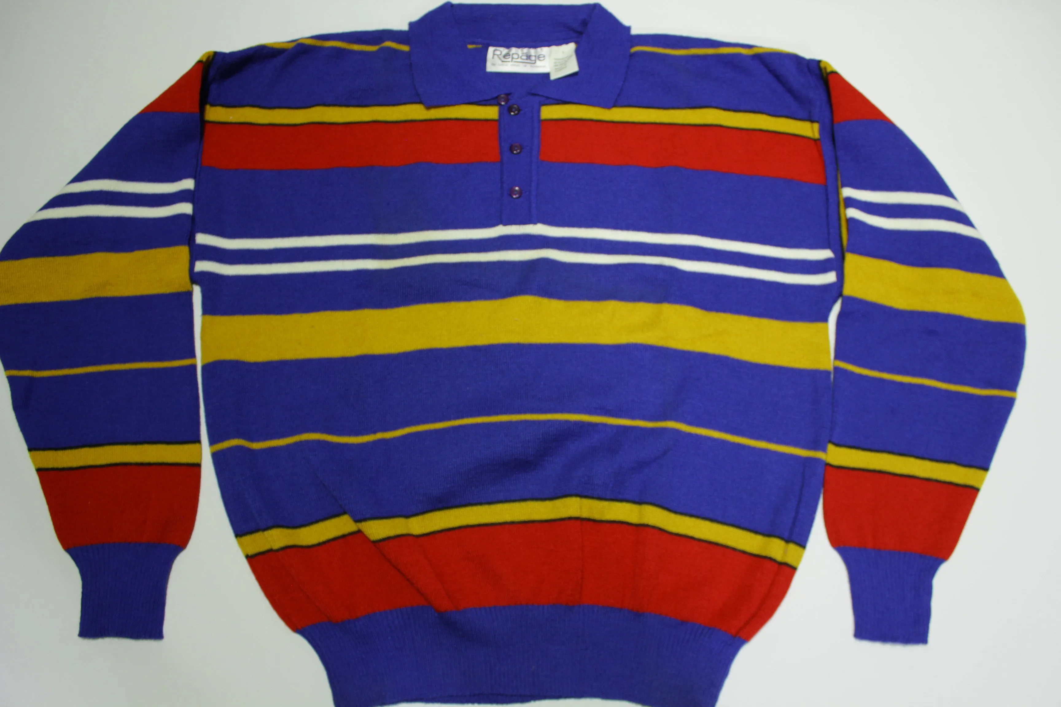 Repage Vintage 80s Striped Collared Polo Sweater