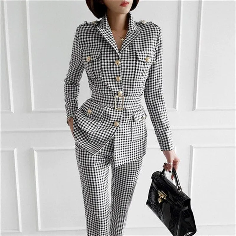 Slim Fit Plaid Women Pantsuit