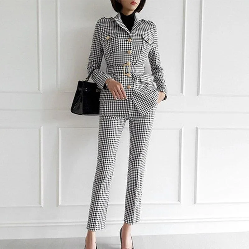 Slim Fit Plaid Women Pantsuit