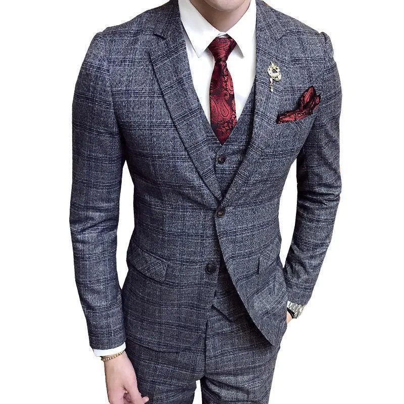 Office Ready Plaid Three Piece Suit