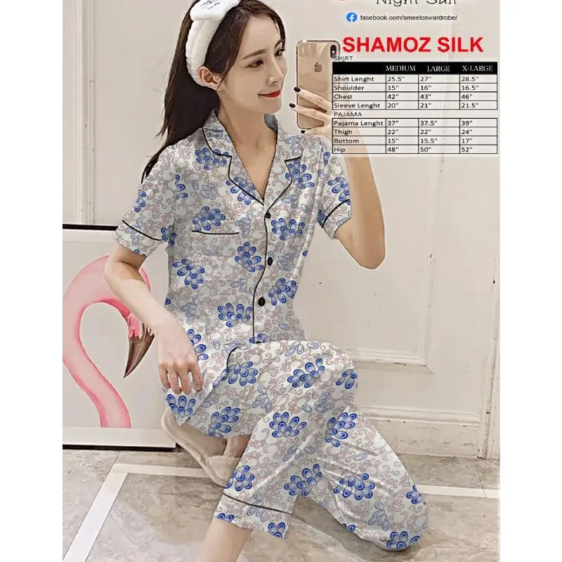 Soft Silk nigh suit with half sleeves | Ladies night suit shirt Pajama