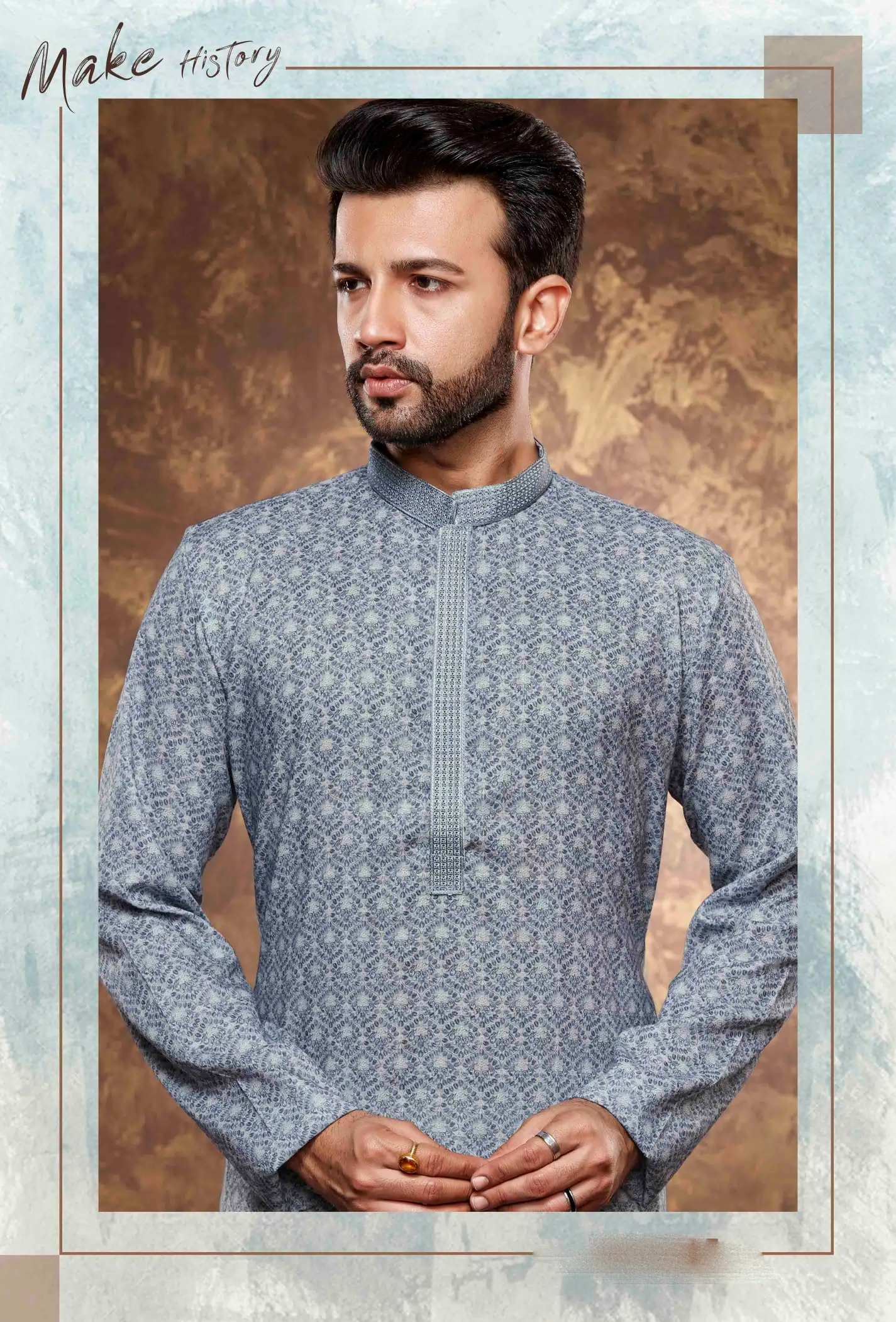 Stunning Light Blue Color Poly Cotton With Digital Printed Kurta Set With Pajama Pant For Men