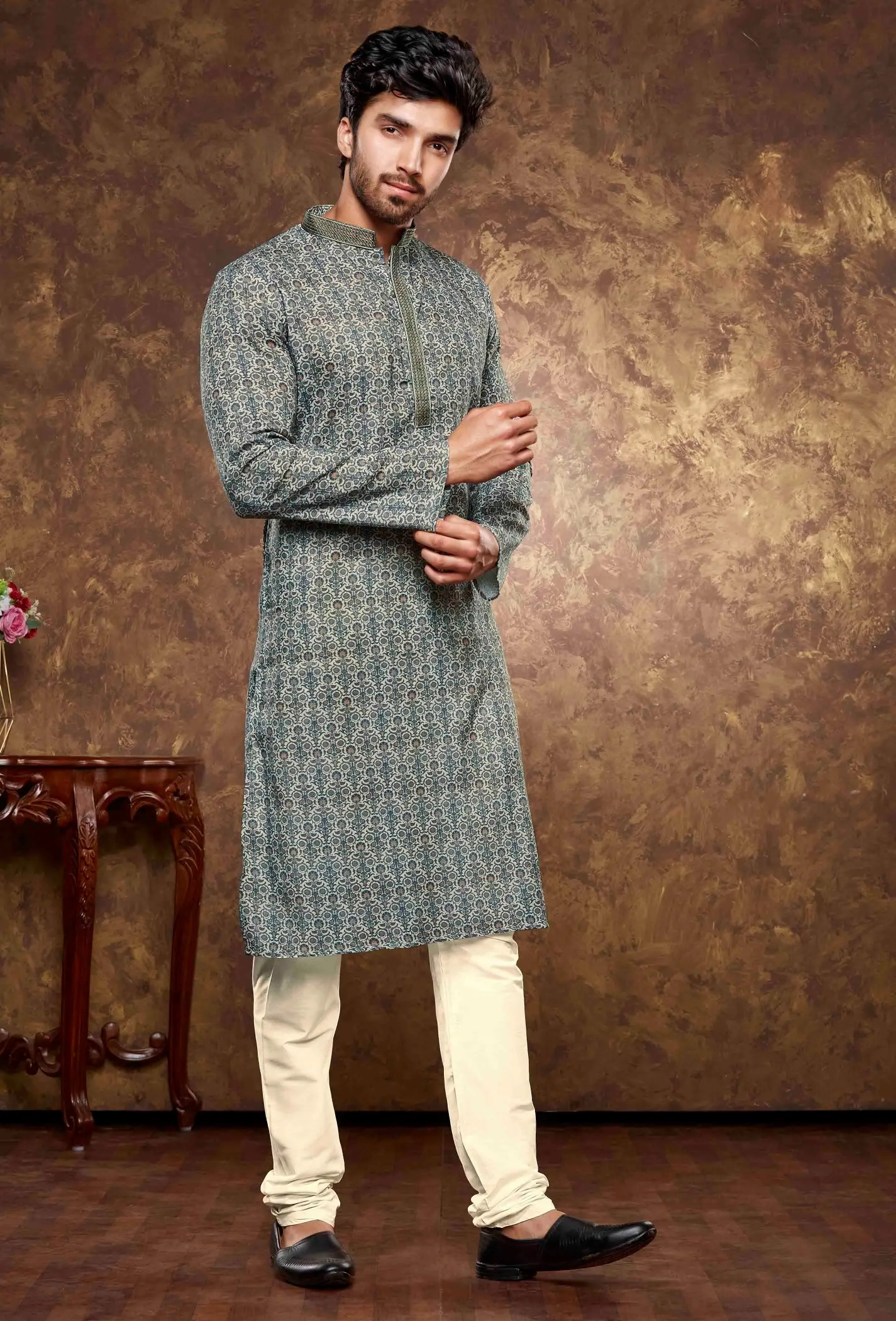 Gorgeous Blue Color Digital Print Kurta With Pajama Pant For Men