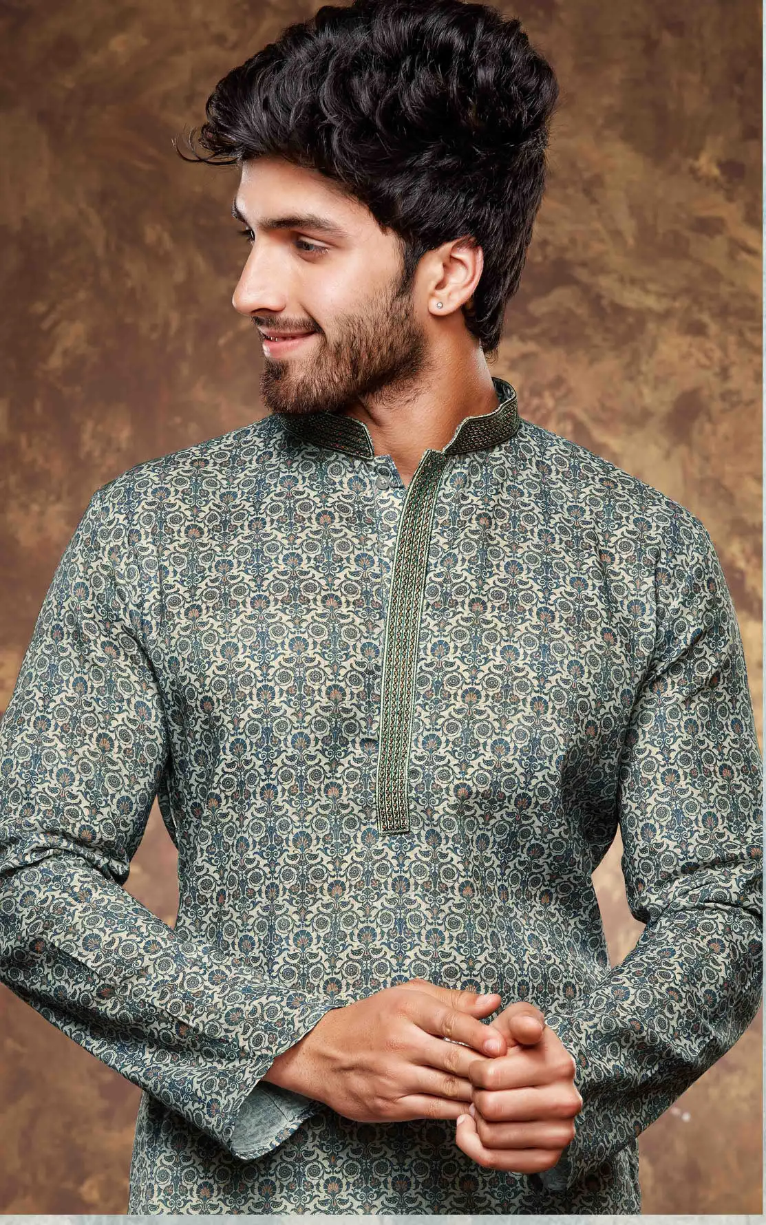 Gorgeous Blue Color Digital Print Kurta With Pajama Pant For Men