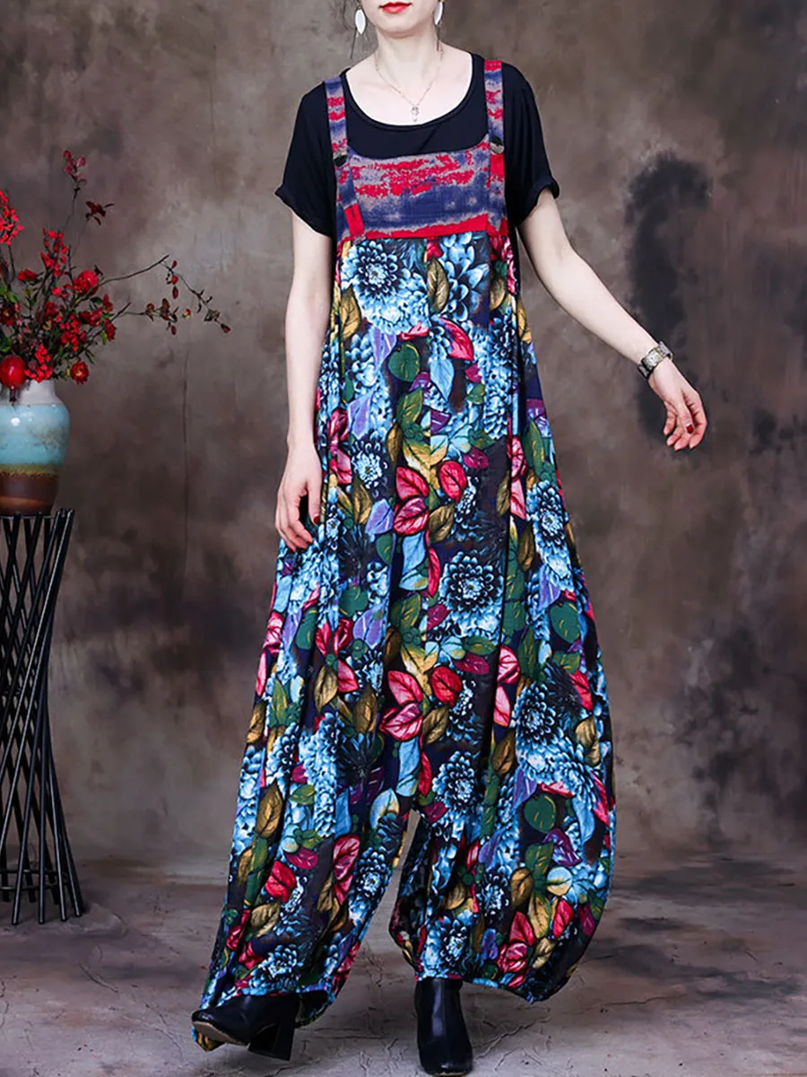 Summer Vintage Floral Women Retro Jumpsuit