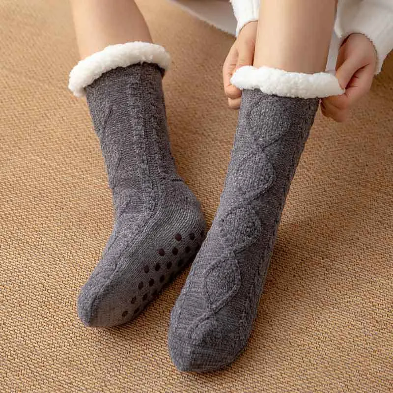 Thickened Winter Woven Thermal Cashmere Socks Floor Socks Women's Carpet Slippers