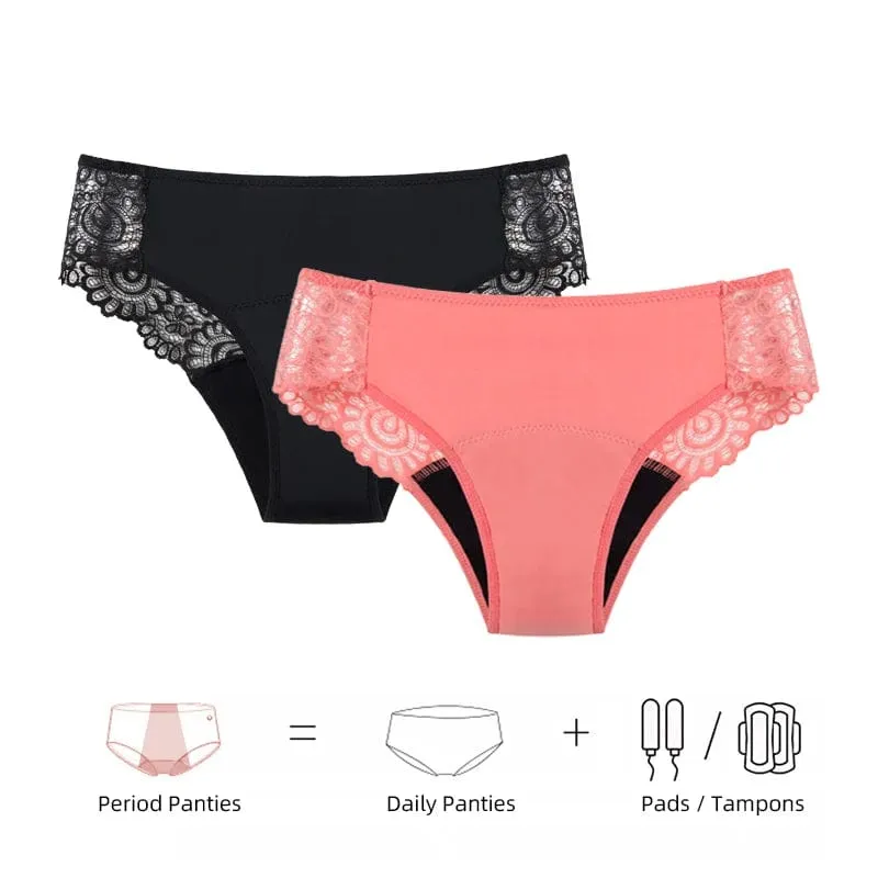 Teenager Menstrual Panties 4-Layer Leakproof Hollow Sexy Lace Fast Absorption Women Underwear Heavy Flow Girls Period Briefs