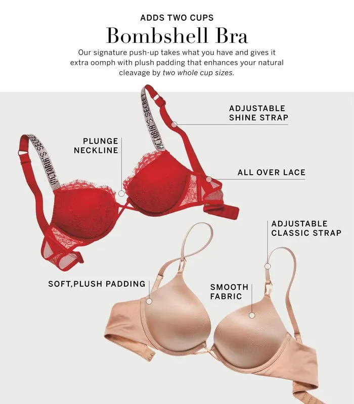 Victoria's Secret Bombshell Sexy Strap Push Up Bra, Add 2 Cups, Plunge Neckline, Bras for Women, Very Sexy Collection, Animal (36DD)