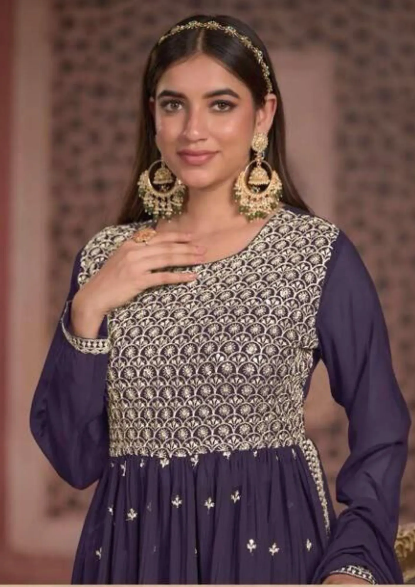 Violet Georgette Embroidered Party-Wear Designer Palazzo Suits For Women