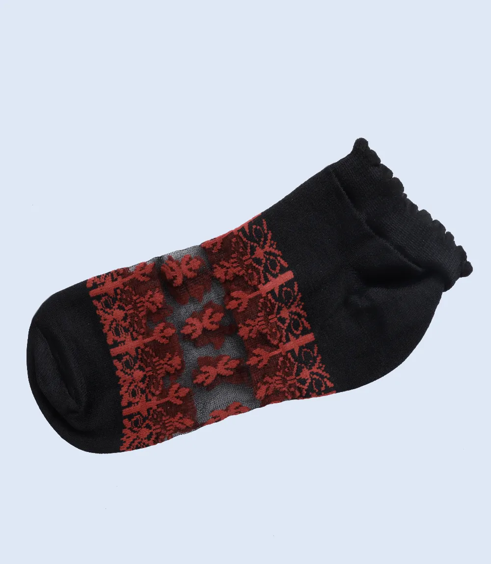 WA1363-BLACK/RED-Women Ankle Sock