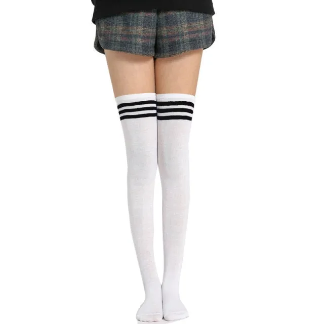 Woman Popular High Socks Long Striped Stockings Sexy Women Thigh High Socks