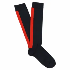 Women Knee High Socks Navy / Red