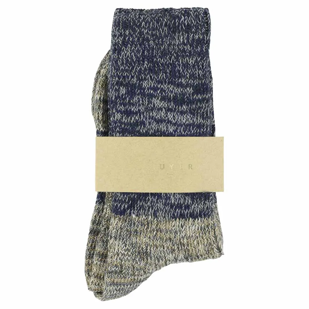 Women Melange Block Socks Blue / Ecru