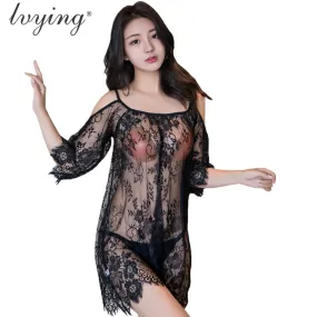 Women nightgown sexy lace pyjamas Transparents silk night dress