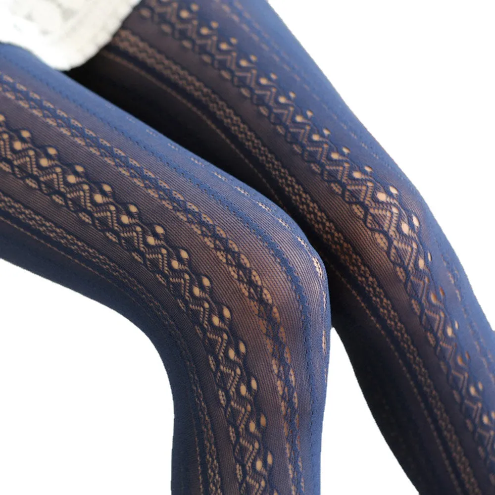 Women Nylon Lolita Lace Jacquard Hollow Breathable Thin Pantyhose Stockings