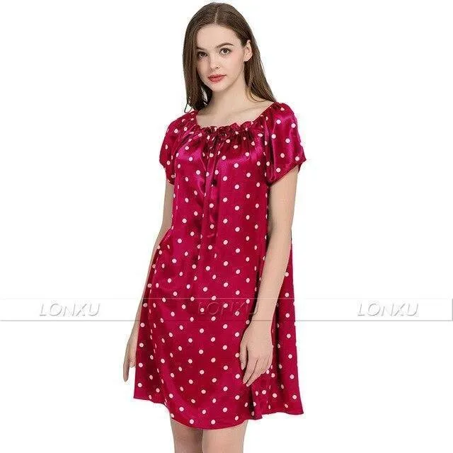 Women Polka Dots Silk Night Dress