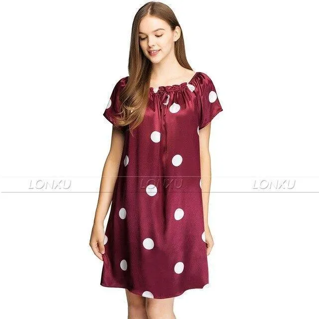 Women Polka Dots Silk Night Dress